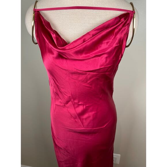 Cult Gaia Azaelia Gold Ring Shoulder Detail Cowl Neck Peony Pink Maxi Dress Sz M - Picture 5 of 13